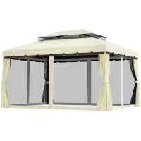 Outsunny Gazebo da Giardino 4x3 m con Zanzariera e Tende, Tetto Doppio e Rivestimento Anti-UV, Crema(m-11)