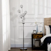 HOMCOM Floor Lamps for Living Room Bedroom with 5 Light, Modern Upright Standing Lamp, 34x25x156cm, Silver(m-7)