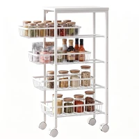 HOMCOM Chariot de rangement à 4 niveaux, desserte à roulettes avec paniers amovibles, cadre en métal, blanc(m-15)