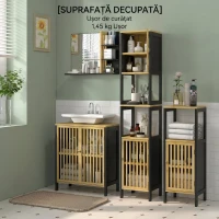 HOMCOM Oglindă de Baie Modernă de Perete cu 4 Rafturi din Lemn, 45x15x58.5cm, Negru(m-7)