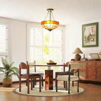 HOMCOM Tiffany Style Ceiling Light, Vintage Chandelier with 3 E27 Sockets, Semi Flush Mount for Living Room, Bulbs Not Included(m-10)