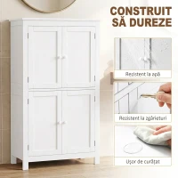 HOMCOM Dulap de Depozitare pentru Baie cu 4 Uși, Rafturi Reglabile, 60x30x110 cm, Alb(m-7)