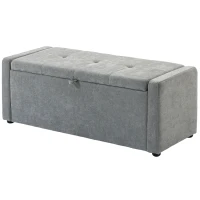 HOMCOM, Bancă cu Spațiu de Depozitare, Pentru Dormitor, Material textil cu efect de in, 122 x 48 x 44 cm, Gri Deschis(m-11)