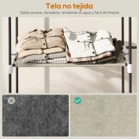 HOMCOM Armario de Ropa Armario Abierto con 4 Estantes de Tela 3 Barras para Colgar Marco de Metal 142x43x185 cm Crema(m-6)
