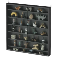 HOMCOM Bacheca Portaoggetti a 6 Ripiani Regolabili in Legno con Ante in Vetro, 80x9.5x83 cm, Nero(m-11)
