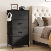 HOMCOM Chest of Drawers, Dresser with 4 Fabric Drawers, Tall Storage Unit with 4 Pockets and 2 Hooks, Steel Frame, Black(m-2)