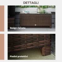 Outsunny Tavolo da Caffè da Esterno in Rattan e Vetro Temperato, Tavolino da Giardino Rettangolare, Tavolino da Esterno, per Giardino, Balcone, Terrazzo, 85x50x39 cm Marrone(m-4)