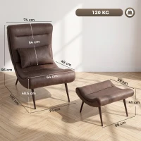 HOMCOM Modern Accent Chair with Footstool, Upholstered Lounge Chair with 64cm Wide Seat, Lumbar Pillow, Trapezoidal Backrest(m-3)