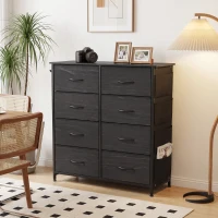 HOMCOM Chest of Drawers, Dresser with 8 Fabric Drawers, Tall Storage Unit with 4 Pockets and 2 Hooks Steel Frame, Black(m-8)