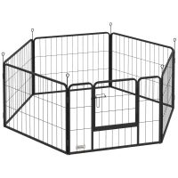 PawHut Parque para Perros de 6 Paneles de 60 cm de Altura con Puerta para Interior y Exterior Negro(m-1)