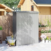 Outsunny Capanno Porta Attrezzi in Metallo con Tetto Inclinato e Porta Bloccabile, 142x86x189 cm, Argento(m-7)