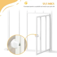 PawHut Poartă Acces Câini 104 cm Înălțime, cu Ușă Mică și Închidere Automată, Albă(m-7)