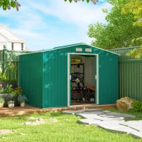 Outsunny Cobertizo de Jardín 4,9 m² 277x195x192 cm con 2 Puertas Corredizas Base Refuerzo (Suelo NO Incluido) Verde Oscuro(m-9)