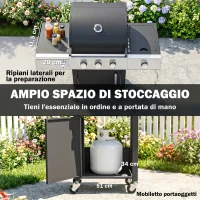 Outsunny Barbecue a Gas con 3 Fuochi e Bruciatore Laterale, 109x50x109 cm, Nero(m-6)