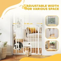 PawHut Adjustable Pet Gate with Cat Door, Pressure Fit Barrier for Doorway and Hallway, 75-85 cm, White(m-4)