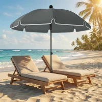 Outsunny Parasol de plage 1, m, parasol de jardin inclinaison avec ancrage au sable, hauteur réglable, sac de transport, gris foncé(m-2)