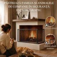 HOMCOM Parascântei Pliabil pentru Șemineu, 2 Panouri, din Metal Vopsit, Gata de Utilizare, 140 x 1 x 50 cm, Negru(m-4)