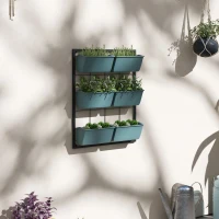 Outsunny Grădină Verticală cu 3 Niveluri și 6 Ghivece din Oțel și Plastic, 52x14x66cm, Verde Închis(m-10)