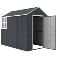 Outsunny Casetta da Giardino Porta Attrezzi in Acciaio Zincato e PP con Finestra, 259x172x222 cm, Grigia e Bianca(m-11)