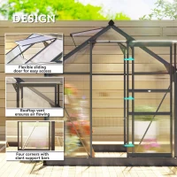 Outsunny 6 x 6ft Polycarbonate Greenhouse, Large Walk in Green House with Slide Door and Window, Garden Plants Grow House with Aluminium Frame and Foundation, Grey(m-4)