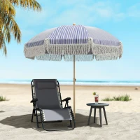 Outsunny 1.7 m Beach Umbrella with Sand Anchor, 30° Tilting Fringed Beach Garden Parasol with Adjustable Height, Blue(m-10)
