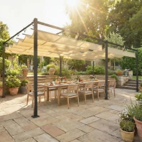 Outsunny Pergola de Jardin Tonnelle de Terrasse Toit Rétractable Structure Métallique Ultra-Stable UV50+ 570x295x221cm Beige(m-2)