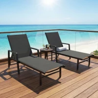 Outsunny Chaise Longue Jardin en Textilène et Aluminium, Réglable à 4 Positions avec Roues et Accoudoirs, 65x189x80cm, Gris Foncé(m-9)