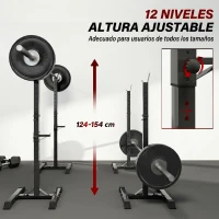 HOMCOM Soporte Barras Pesas de Acero con Altura Ajustable en 12 Niveles Carga Máx. 150 kg 50x49x124-154 cm Negro(m-5)