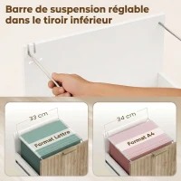 HOMCOM Support d'Imprimante sur Roulettes, 3 Tiroirs, 2 Étagères Ouvertes, Design Ondulé, 80x40x68cm, Blanc Chêne(m-4)