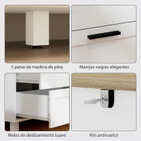 HOMCOM Cómoda Dormitorio con 6 Cajones Patas de Madera para Salón Oficina 120x38x71 cm Blanco(m-6)