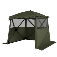 Outsunny Pop Up Gazebo Waterproof Instant Shelter with Awning Mesh Windows for Camping Patio 2 x 2 m, Army Green(m-11)