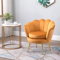 HOMCOM Poltrona Vintage Effetto Velluto con Braccioli e Schienale a Conchiglia, 76x67x74 cm, Giallo(m-10)