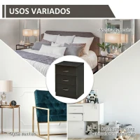 HOMCOM Mesilla de Noche con 3 Cajones y Asas de Aluminio Mesilla de Noche para Dormitorio Salón 40x35x58 cm Marrón Oscuro(m-8)
