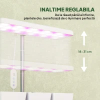 Outsunny Lămpi pentru Plante cu 30 de Lumini LED, 3 Ghivece, Temporizator și Iluminare Reglabilă, 31,8x13,4x18,6-35,6 cm, Alb(m-8)
