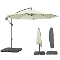 Outsunny 3(m) Garden Banana Parasol Cantilever Umbrella with Crank Handle, Cross Base, Weights and Cover for Outdoor, Hanging Sun Shade, Beige(m-24)