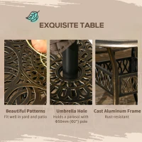 Outsunny 5-Piece Outdoor Furniture Dining Set, Cast Aluminum Conversation Set Includes 4 Chairs and Φ90cm Round Table with Φ50mm Umbrella Hole for Patio Garden Deck, Flower Design(m-5)