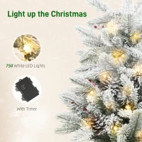 HOMCOM 60 cm Prelit Small Christmas Tree with 35 LED Lights, Snow Flocked Tabletop Mini Xmas Tree with Pine Cones, Berry Clusters and Linen Cover Base, Battery Operated, Green(m-5)
