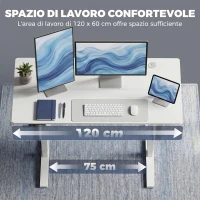 HOMCOM Scrivania Regolabile in Altezza Elettrica con Funzione Memoria, 120x60x72-118 cm, Bianco(m-6)