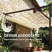 Outsunny Gazebo Pergola Addossata 3x3 m con Tetto Scorrevole e Fori di Drenaggio, Crema(m-4)