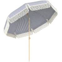 Outsunny 1.7 m Beach Umbrella with Sand Anchor, 30° Tilting Fringed Beach Garden Parasol with Adjustable Height, Blue(m-1)