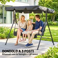 Outsunny Dondolo da Giardino 3 Posti con Tetto Parasole Regolabile e Struttura in Acciaio, 172x110x153cm, Nero(m-6)