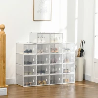 HOMCOM Meuble de rangement modulable, 18 cubes, meuble à chaussures empilables, vêtements, livres, jouets, blanc et transparent(m-10)