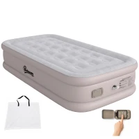Outsunny Matelas Gonflable, Pompe Électrique Intégrée, Surface Floqué , Imperméable 5000 mm, Sac Transport, 190x97x39cm, Kaki(m-16)