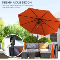 Outsunny 3 m Garden Parasol Umbrellas, Outdoor Sun Shade with 8 Ribs, Tilt and Crank Handle for Balcony, Bench, Garden, Orange(m-5)