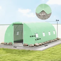Outsunny 6 x 3 m Walk-in Polytunnel Greenhouse, Zipped Roll-Up Door, 8 Mesh Windows, UV-Resistant PE Cover, Green(m-3)