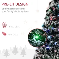 HOMCOM 4ft Artificial Prelit Christmas Tree, Snow Xmas Tree with Colourful LED Lighting Fiber Optics, Green White(m-4)