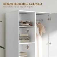 HOMCOM Armadio Moderno con 2 Cassetti, Ripiani Aperti e Vano Appendiabiti, 80x50x124 cm, Bianco(m-4)