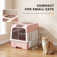 PawHut Enclosed Cat Litter Box with Lid, Pull-Out Drawer Tray, Scoop, 2 Deodorisation Bags, Front Entry & Top Exit, Pink(m-3)