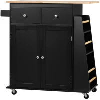 HOMCOM Carrello da Cucina con Armadietto, 2 Cassetti e Portaspezie, Isola da Cucina in Legno, 89x45x89.5cm, Nero(m-11)