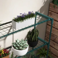 Outsunny Soporte para Macetas de 4 Niveles con Estructura de Acero para Jardín Patio 89x28x107 cm Verde Oscuro(m-8)